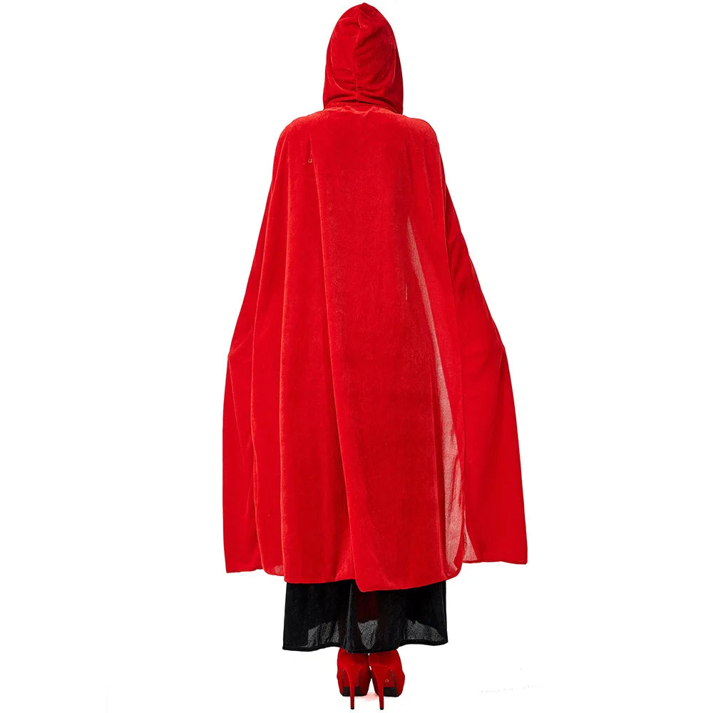 Halloween Costume Cosplay Outfit Red and Black With Cape
