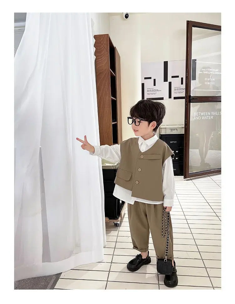 3 PCS set Spring Autumn Boy Clothing set Casual vest+ top+ Pant Kid Children baby toddler boy korea designer clothes 2-10 years