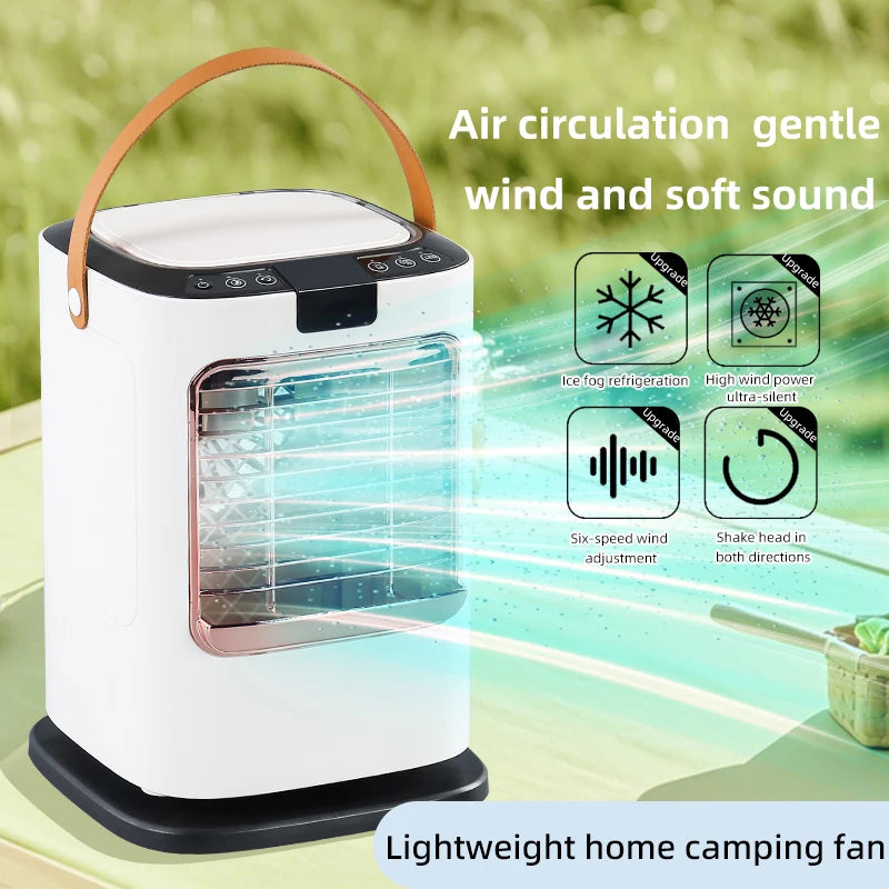 Portable Remote Control Air Cooler | Colorful Light, Dual Water Tank Ultrasonic Atomization, Strong Wind Silent Cooling Fan