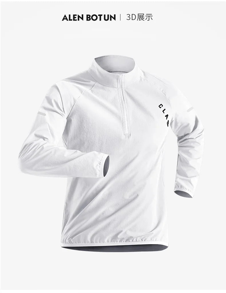 Quick Drying Clothes Men Autumn Sports T-shirt Stand Neck Loose Long Sleeved Outdoor Running Tracksuit Breathable Half Zip Top