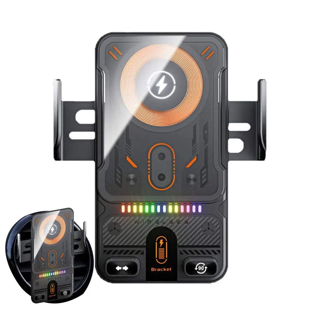 Car Holder With Dualed Motor Electric Rotating Opening Closing Mobile Phone Holder Wireless Fast Charging Phone Bracket