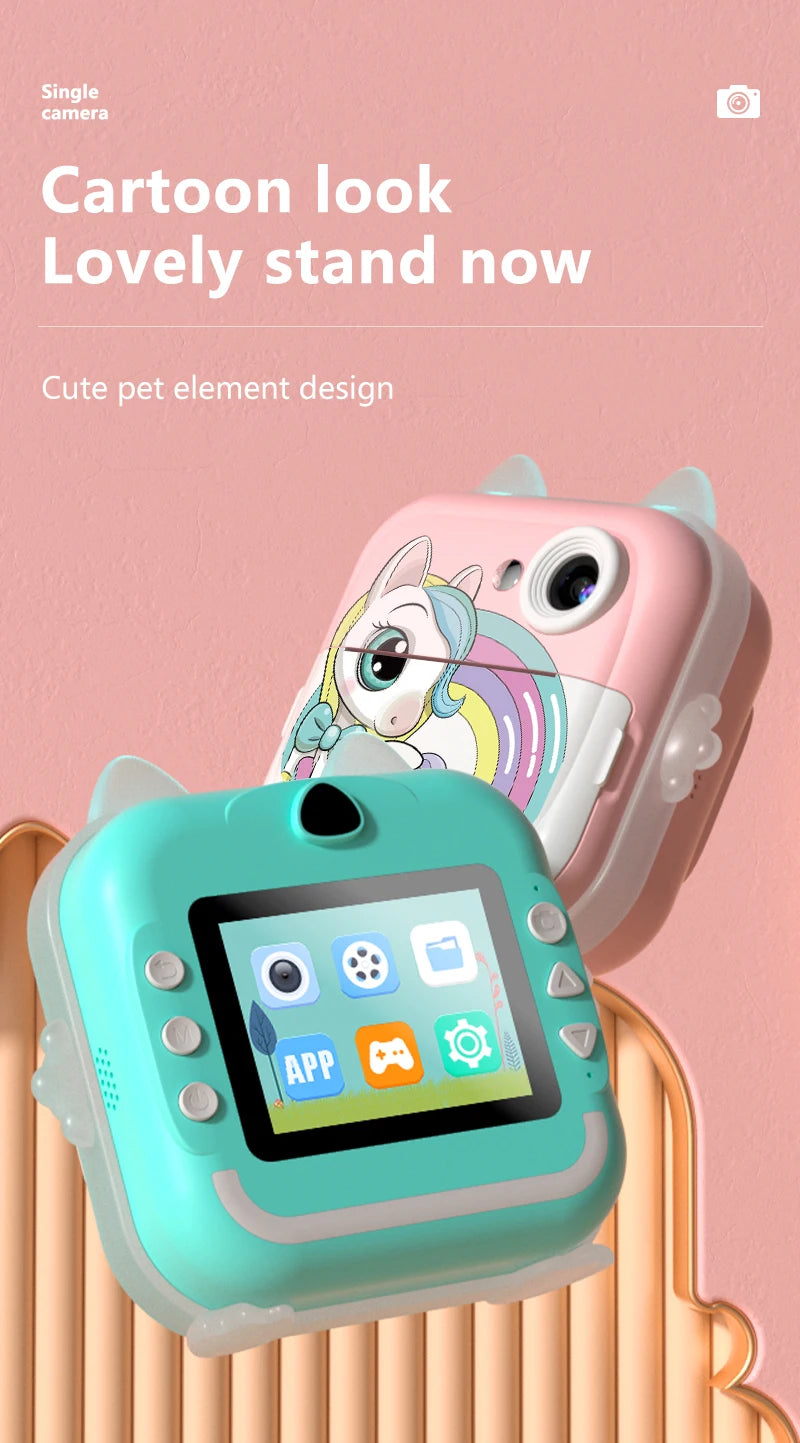 Print Camera for Kids Bluetooth Wireless Inkless Instant Print Connected APP Take Photo Video Record Camera Boys Girls Gift Toys