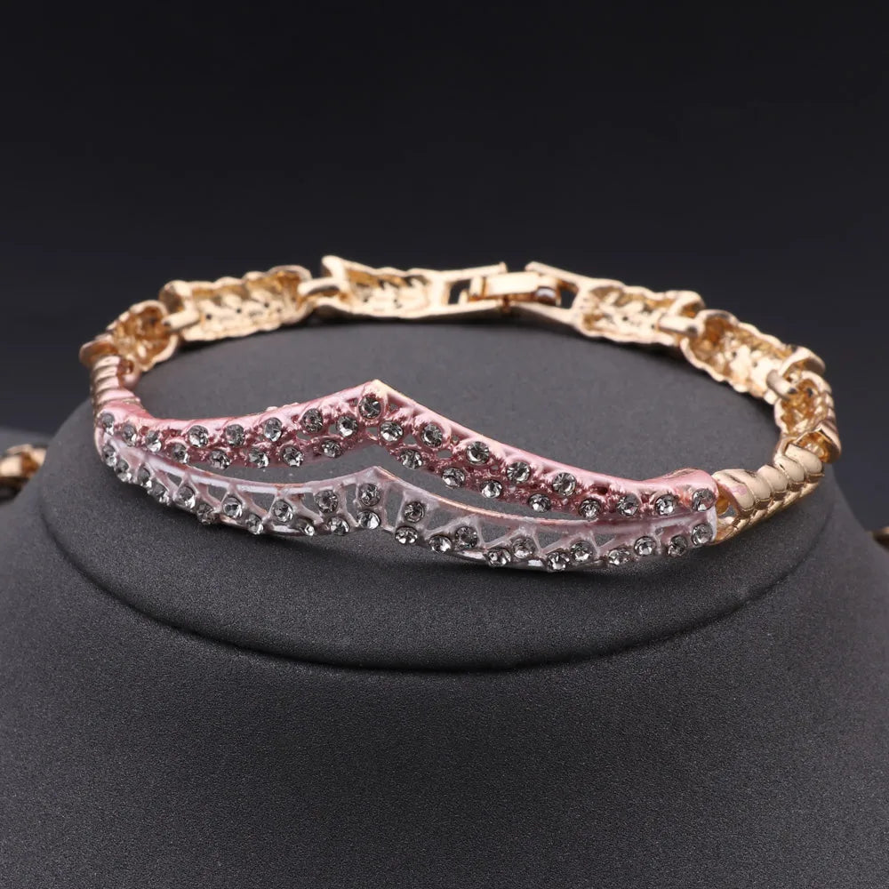 Dubai Gold Color Jewelry Set Fashion Women Necklace Earrings Bracelet And Ring 4PCS Set Jewelry Wedding Party Gift