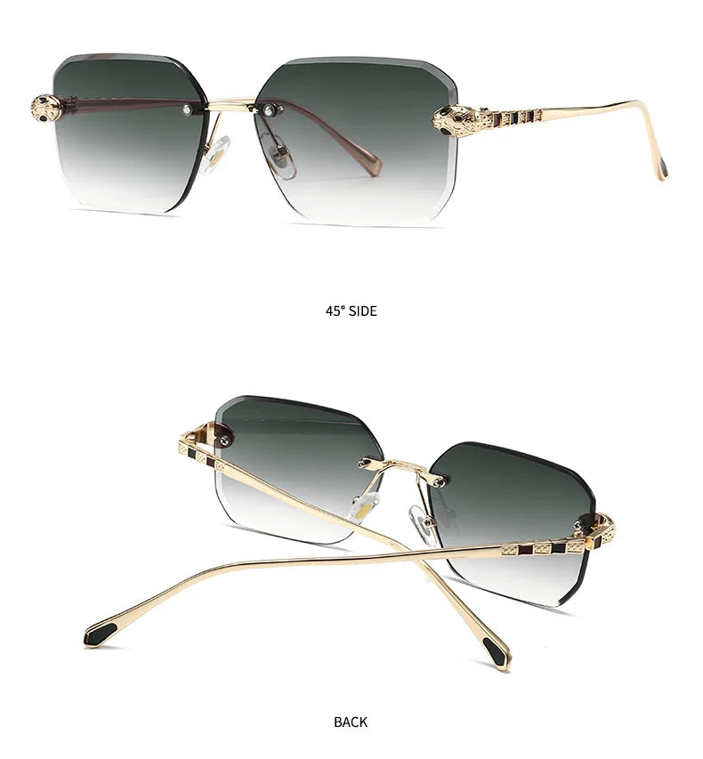 Retro Rectangle Rimless Sunglasses Women 2026 Luxury Designer Punk Square Sun Glasses for Ladies UV400 Gradient Eyewear Shades