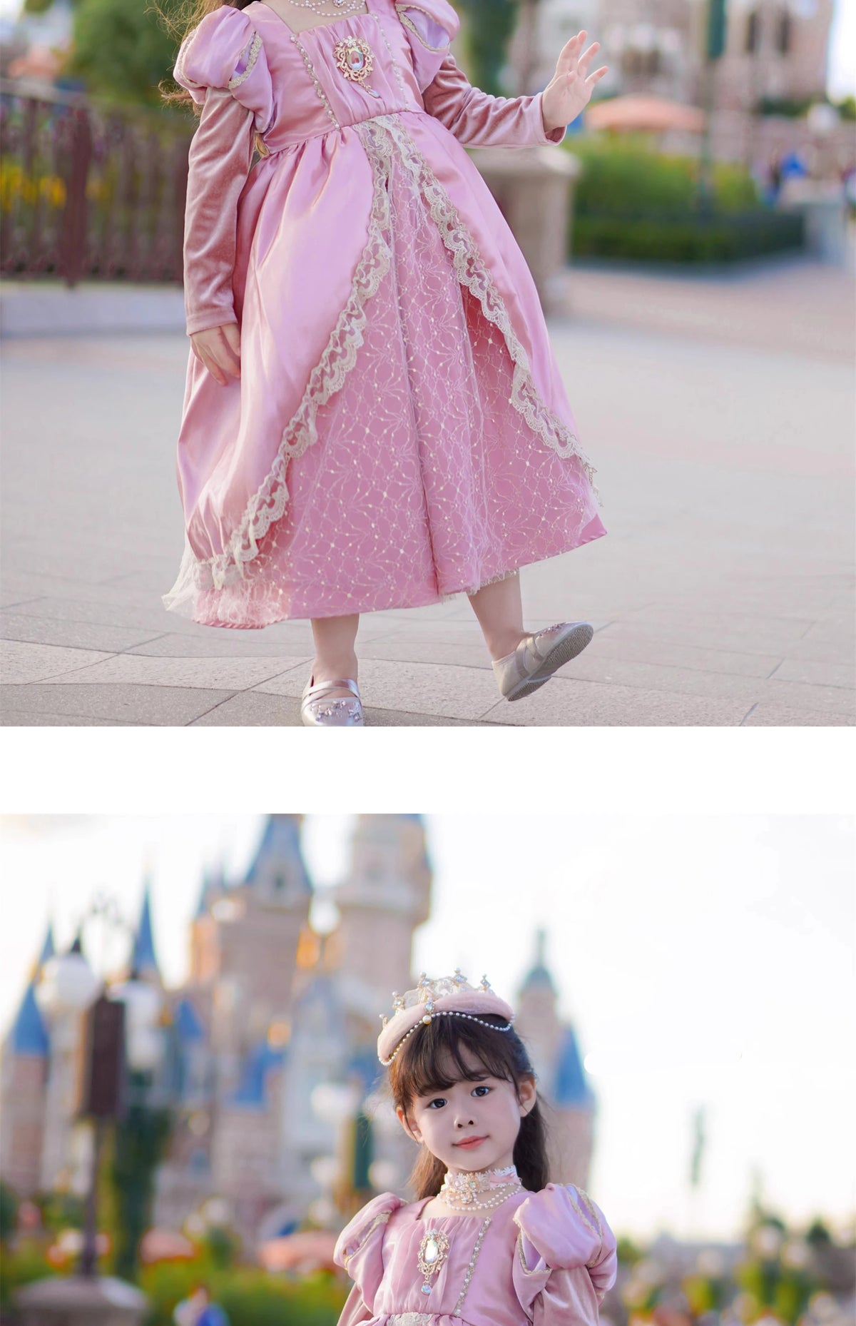 Kids Pink Aurora Princess Lolita Dress Halloween Costume Girl Sleeping Beauty Princess Cosplay Birthday Party Dresses for 2-12Y