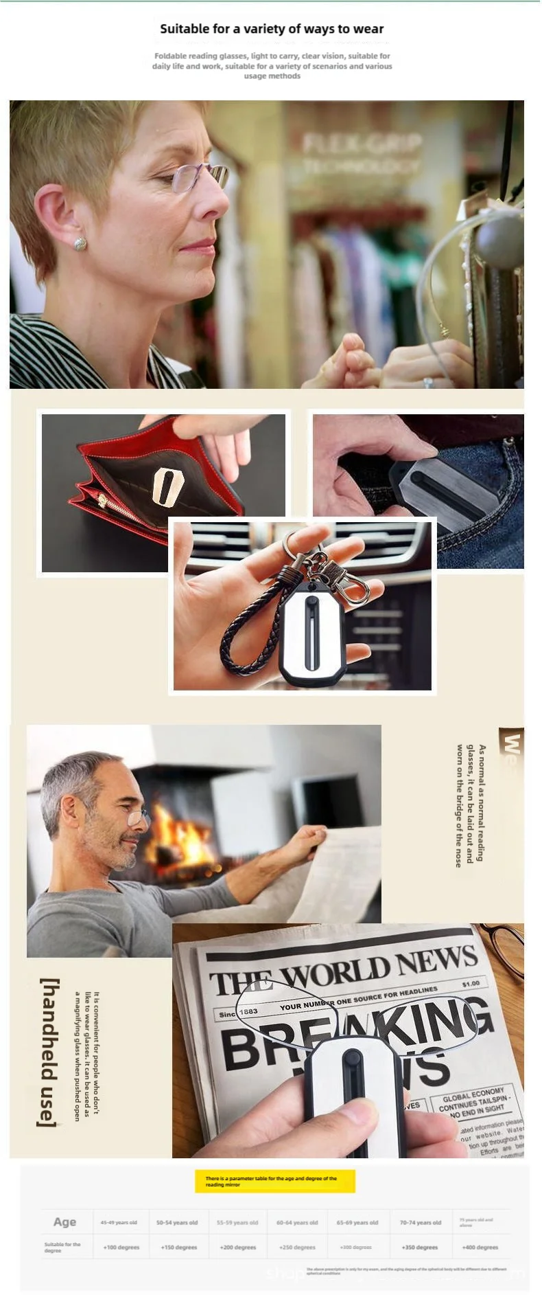 Nose Clip-on Reading Glasses Folding Legless Ultralight Keychain Glasses Men Women Mini Portable Presbyopic Glasses +1.0 To +3.0