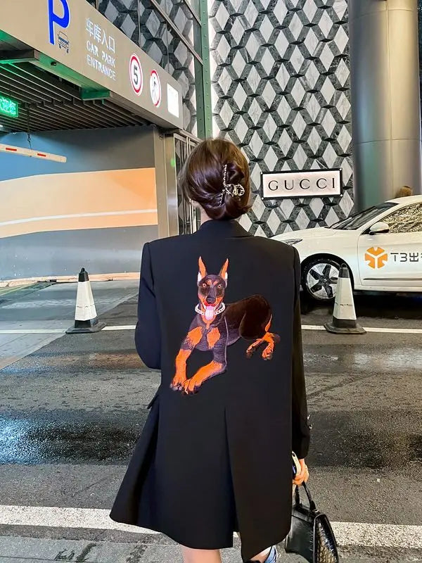 Black Embroidered Blazer Women's Spring Autumn New Korean Version Loose Niche Design Casual Temperament Suit Comfortable 2025