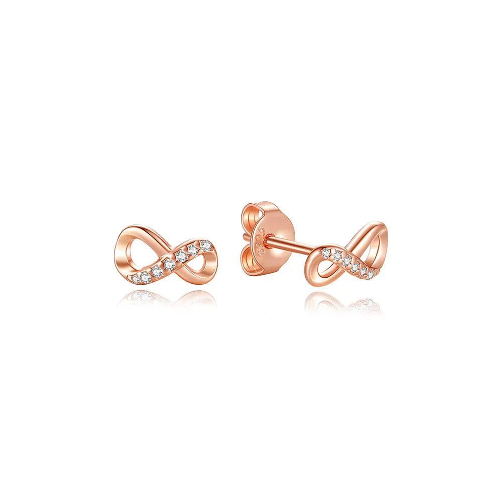 Original 925 Sterling Silver Earrings 2025 Crystal Love Heart Infinity Stud Earings For Women Piercing Rose Gold Gift Jewelry