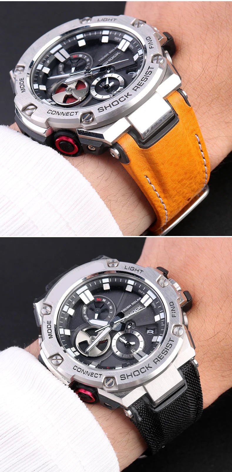 for Casio GST-S130/S110/S120/W130l/B100/W300 Strap Belt Genuine Leather Nylon Men's Watch Band Replacement bracelet Accessories