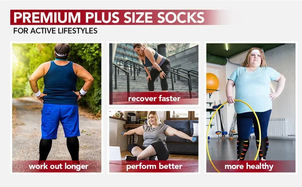 Plus Size Compression Socks for Women Men 20-30 MmHg Wide Calf Extra Large Knee High Flight Sock for Circulation Support 2XL-4XL