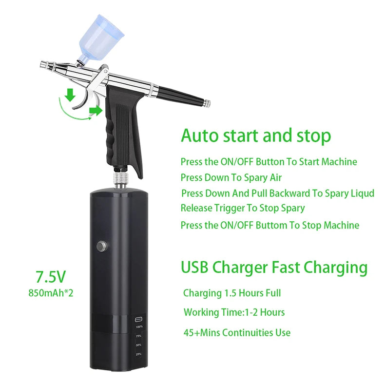 High Quality Cordless Mini Airbrush With Compressor Trigger Gun Cleaning Kit Foundation Makeup Oxygen Infusion Apparatus