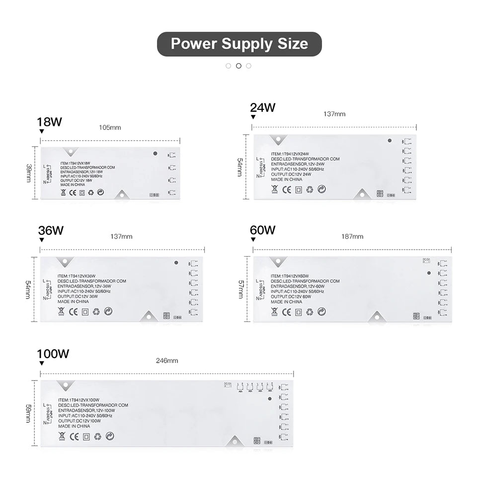DC12V LED Lighting Transformer With Dimmable Touch/Hand Sweep Motion Sensor Switch Power Supply LED Driver 4-10 Dupont Ports