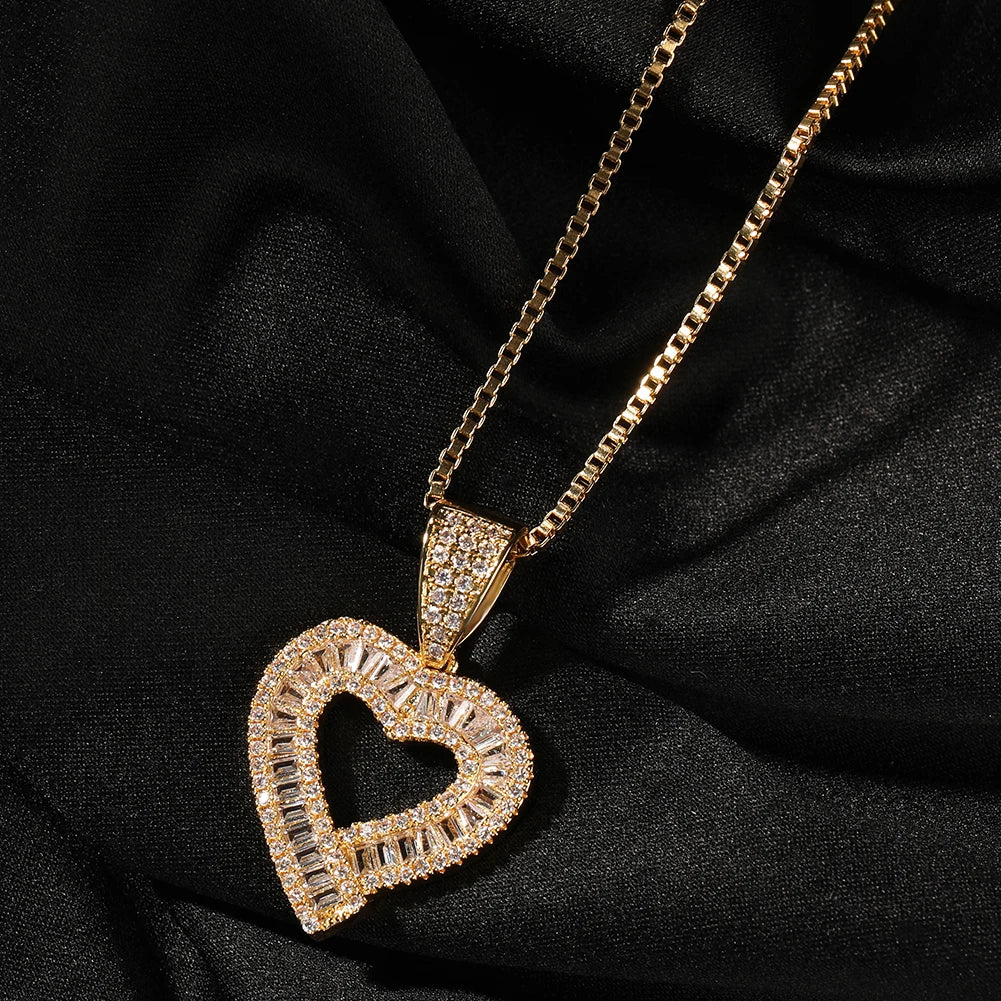 UWIN Baugettecz Heart Charms for Women Iced Out Cubic Zircoina Heart Pendant Necklaces Fashion Jewelry for Gift