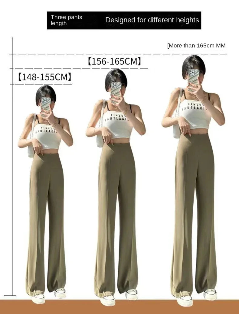 Solid Tailoring High Waist Female Pants Straight Leg Work Loose Clothes Baggy Office Trousers for Women Casual Original Nylon G