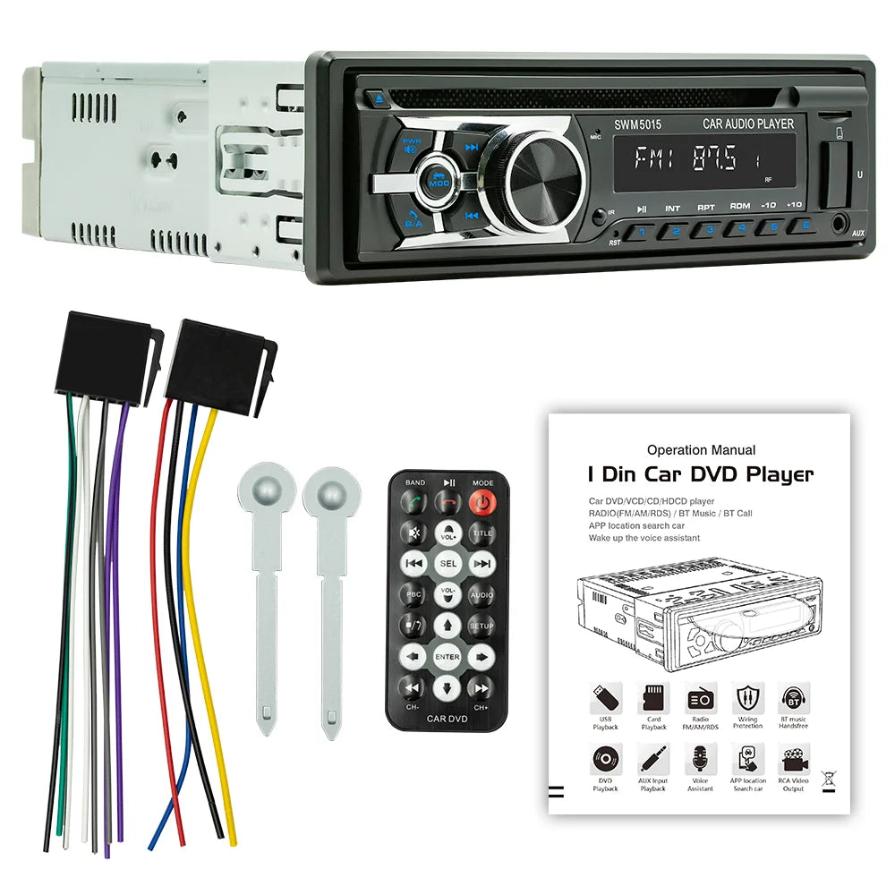 BQCC 1 Din Universal Car DVD/CD/VCD Player AI Voice BT USB TF AUX Input RDS Radio Locate a car Wiring protection EQ Car Stereo