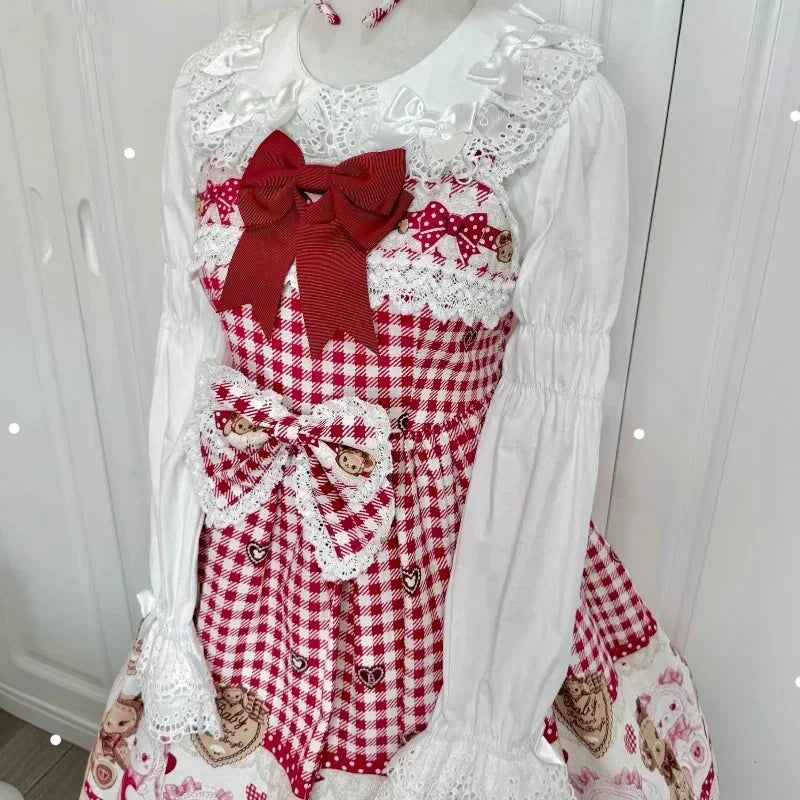 Women Harajuku Japanese Style Sweet Lolita Shirts Peter Pan Collar Bow Lace Ruffles Long Sleeve White Blouse Blusas Mujer Tops
