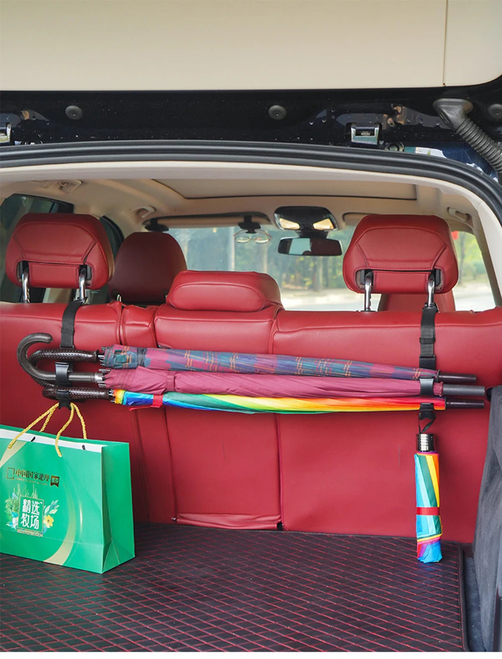 2pcs Multi-Function Car Back Seat Hook Rear Seat Headrest Hanging Hook Umbrella Holder Seat Back Storage Interior Organizer