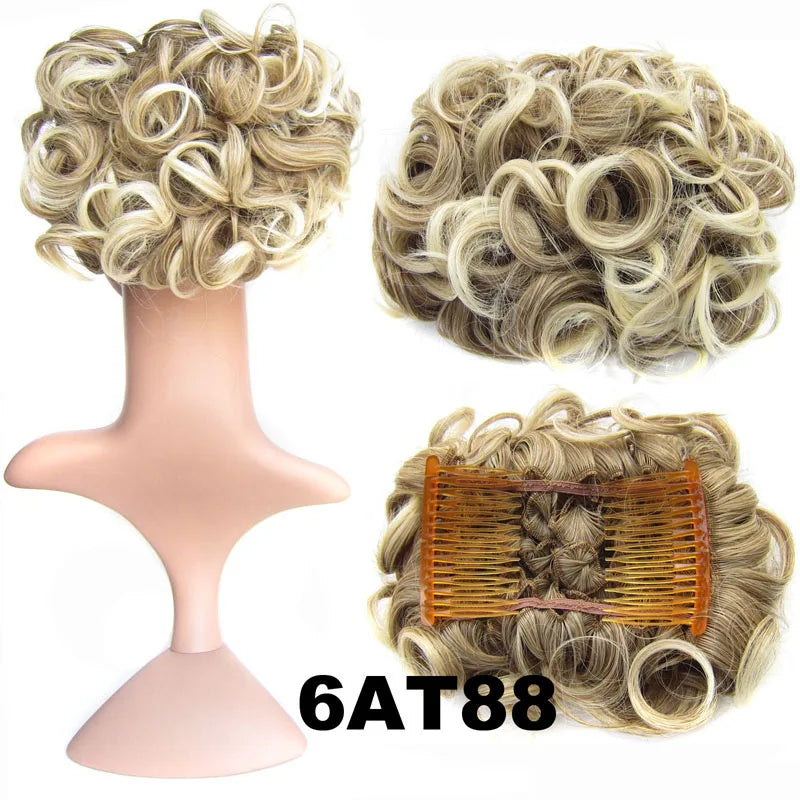 Synthetic Curly Messy Bun With Combs Scrunchie Chignon Dish Hair Bun Extension Clip in Hair Bun Hairpiece for Women Girls