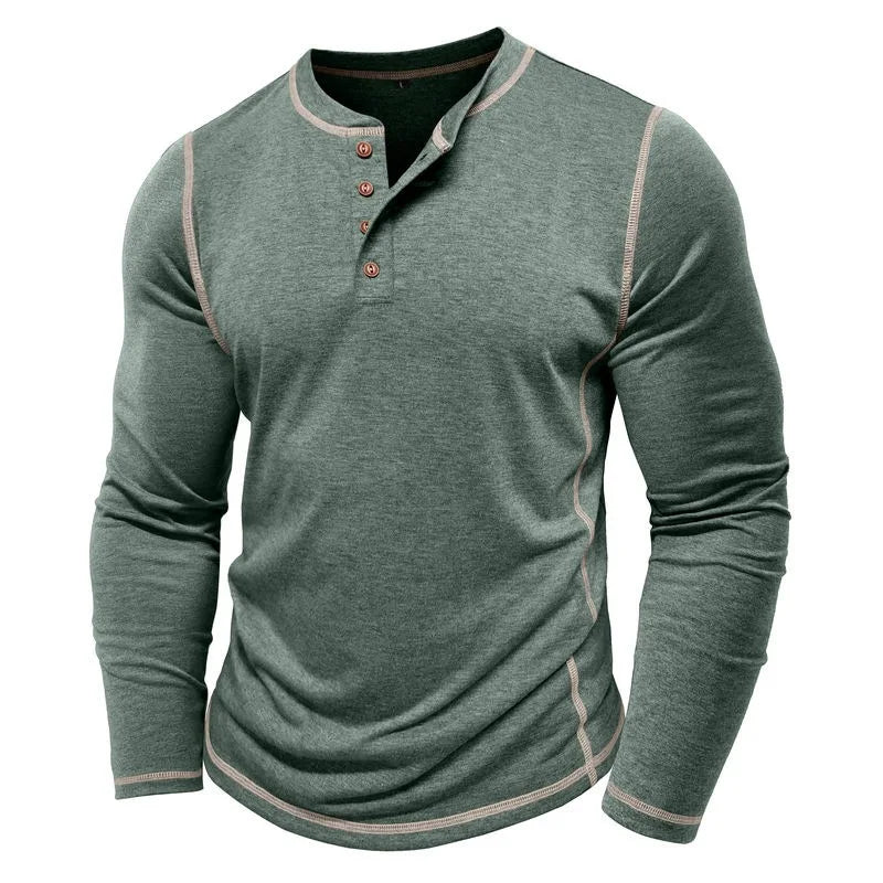 2025 Autumn Winter New Fashion Men's Casual Trendy Basic Henry Collar Long Sleeve Button Solor-coded T-shirts Male Clothes Tops