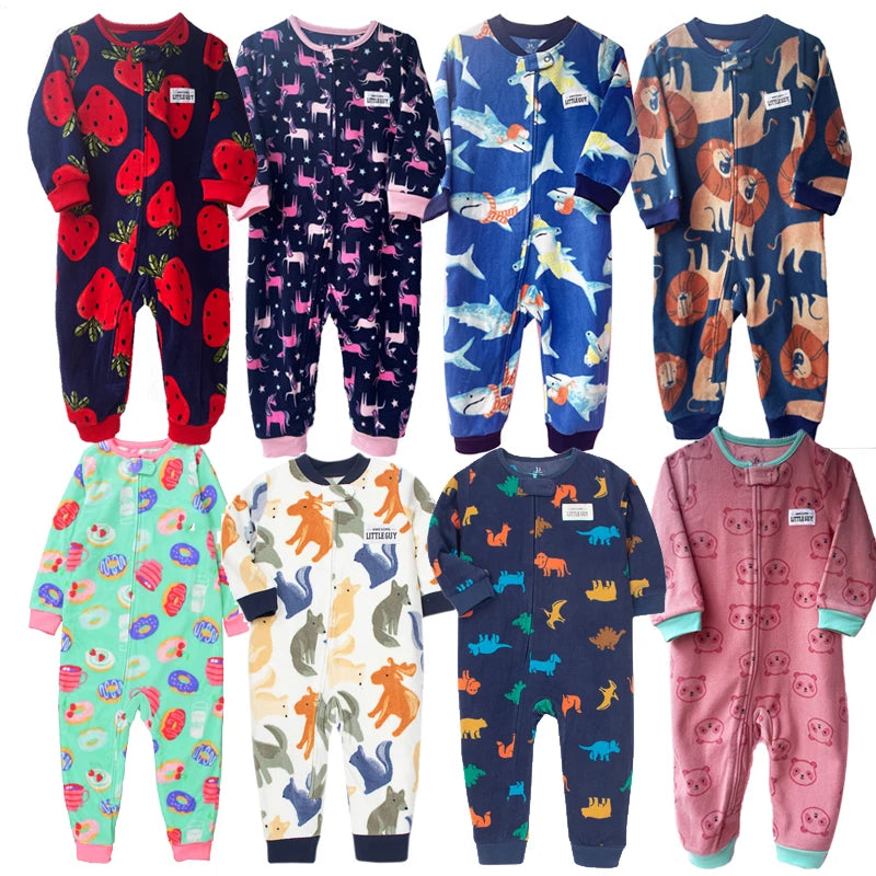 24M Toddler Baby Clothes Romper Children Fleece Outdoor Clothing Winter Warm Climbing Jumpsuit Zipper One-piece Coverall Pajamas