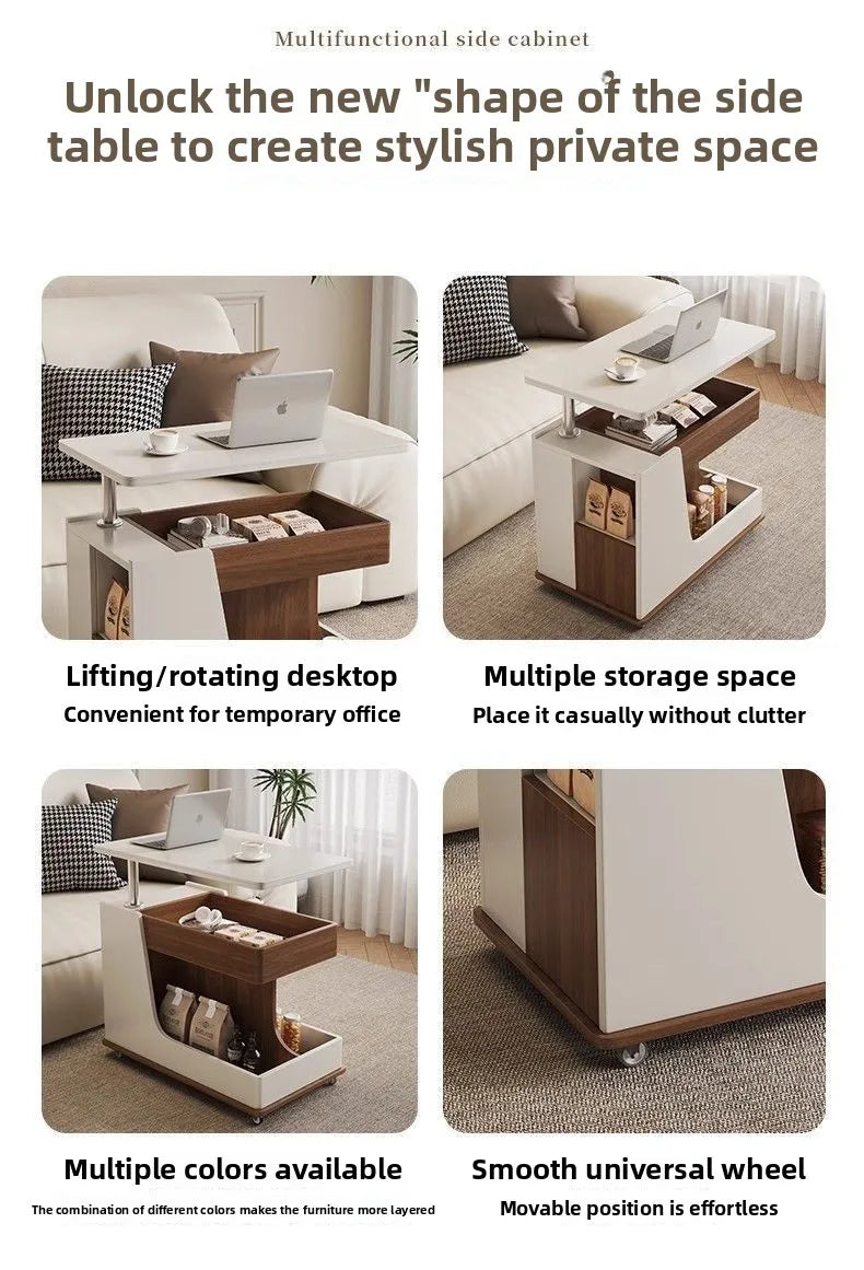 Solid Wood High-End Bedroom Furniture Luxury Modern Slate Multifunctional Side Cabinet Sofa Trolley Lift Capabilities Accessible