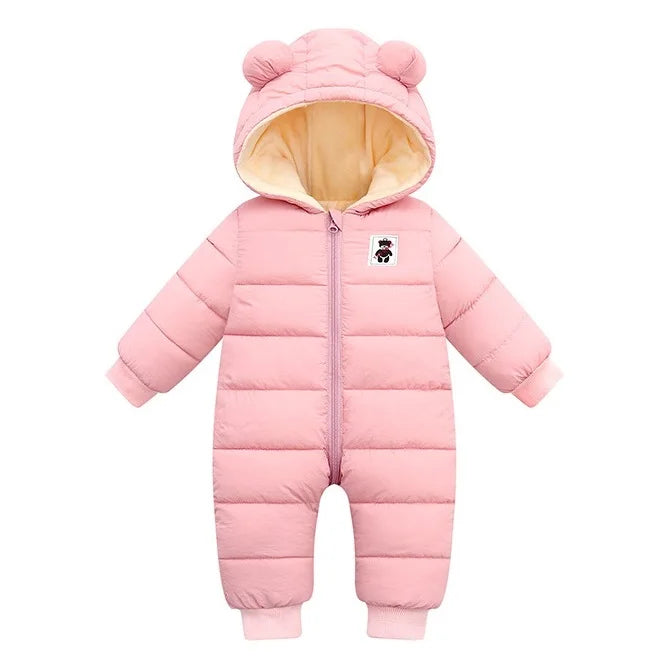 Baby jumpsuit winter new plush and thick hooded down climbing suit for babies to go out and hug clothes, newborn cotton jacket