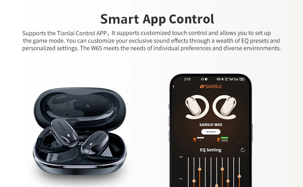 Sansui W65 Air Conduction Bluetooth 5.4 Earphones ENC Noise Canceling Bluetooth Headphone on Ear OWS Wireless Headsets with APP