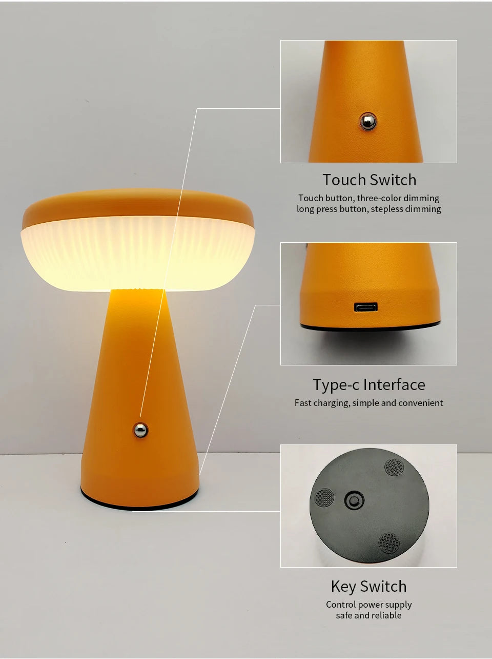Minimalist Nordic Mushroom LED Desk Lamp Touch Dimming Bedhead Night Light Reading Light Restaurant Bedroom Decorative Lighting