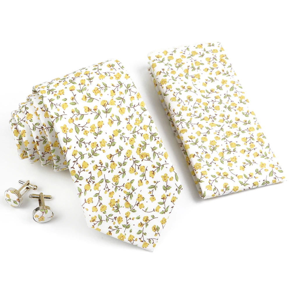 Hot Sell 3PC Chic Elegant Floral Tie Set Pocket Square Cufflinks For Men Women Wedding Party Dinner Suit Tuxedo Accessory Gift