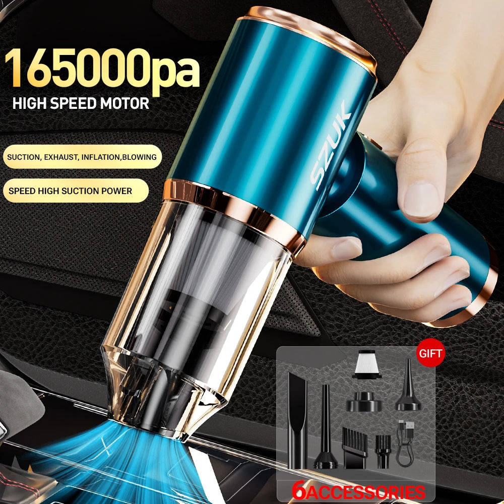 SZUK Portable Car Vacuum Cleaner 165000Pa Powerful Wireless Vacuum Cleaner Strong Suction Handheld Mini Vacuum Cleaner for Car