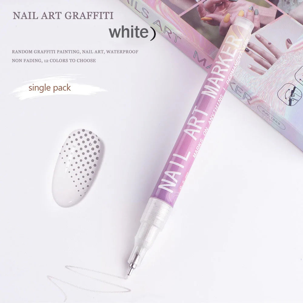 12 Colors Nail Art Pen Waterproof Paint Pen Set Quick-dry DIY Nail Graffiti Pen Drawing Painting Line Pencil Manicure Tools