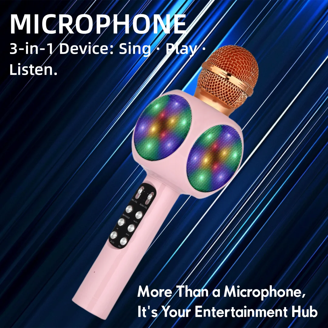 Karaoke Machine Microphone, Wireless Bluetooth Speaker with Magic Voice Changer, Colorful LED Lights,  Toy Gift for Girls Boys