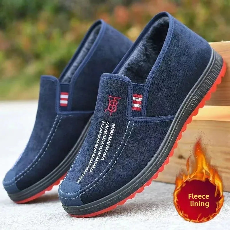 Men's Winter Cotton Boots Anti-slip Wear-resistant Slip-on Casual Work Shoes Lazy Person's Comfortable Canvas Shoes