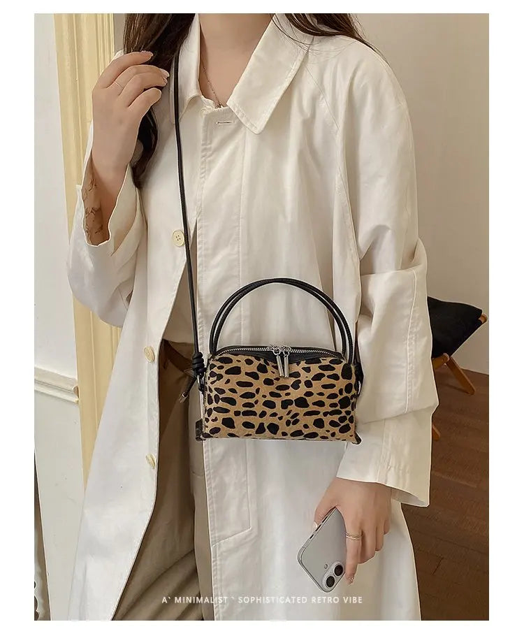Women'S Handbag 2026 Small Square Bag Leopard Print Design Minimalist Shoulder Bags Commuter Frosted Mini Crossbody Bags