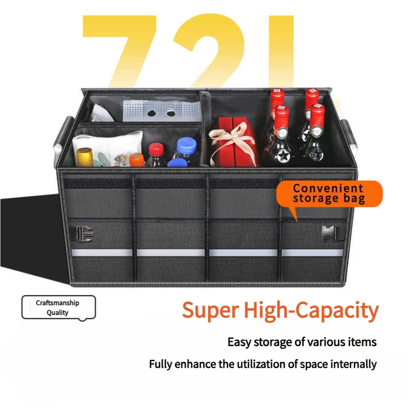 Heavy-Duty 72L Trunk Organizer for Car Large-Capacity Foladable Storage Box High-Density Oxford Cloth Waterproof Car Organizer