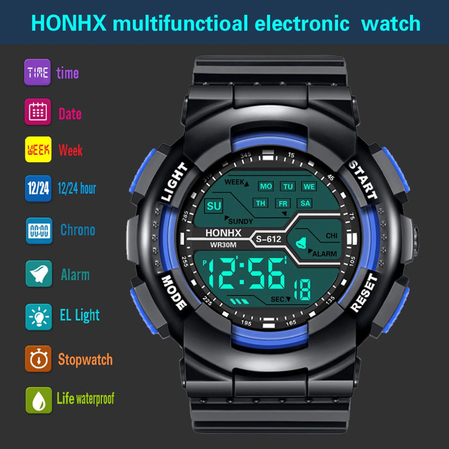 A Variety Of Styles Of Cool Sports Electronic Watches With Four Buttons