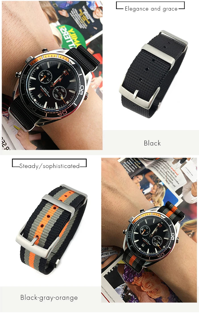19mm 20mm 21mm 22mm Nylon Canvas Watchband Fit for Omega Seamaster 300 007 AQUA TERRA 150 Seiko Tissot Rolex Watch Strap