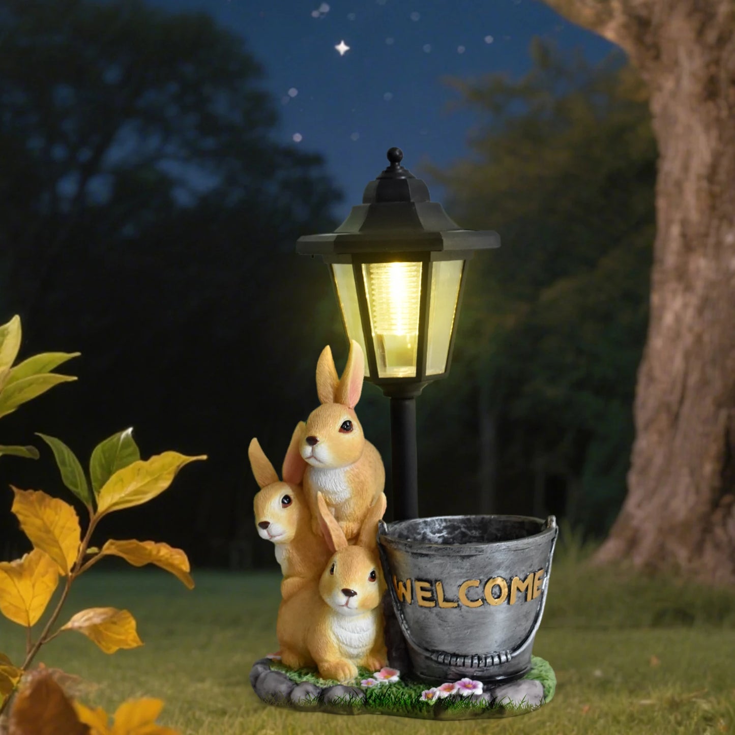 Cartoon Cute Rabbit Solar Garden Light Ornament Creative Resin Animal Sculpture Outdoor Solar Light Garden Path Landscaping Deco
