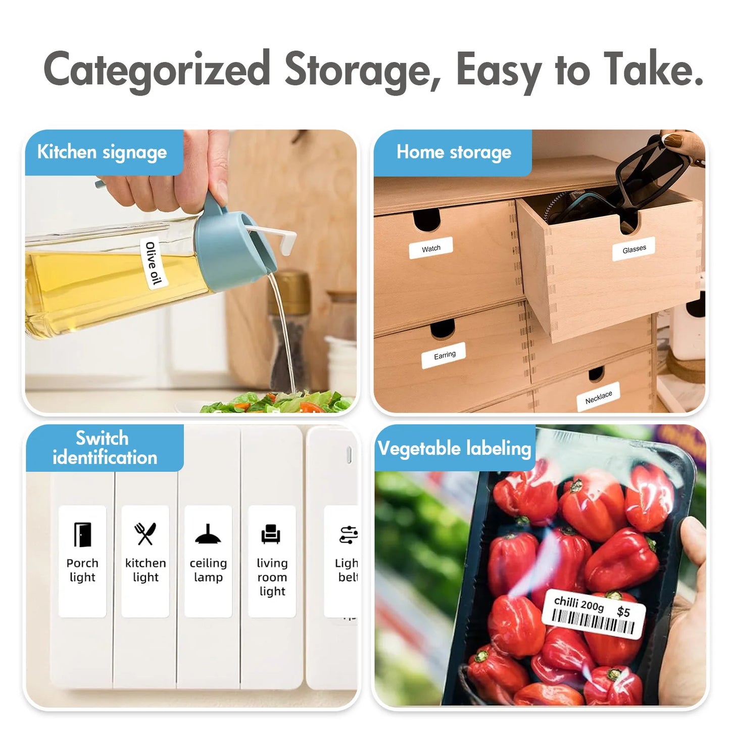 Mini Portable Wireless Inkless Thermal Printer Bluetooth Pocket Label Maker Home Study with 1roll Stickable Label Paper