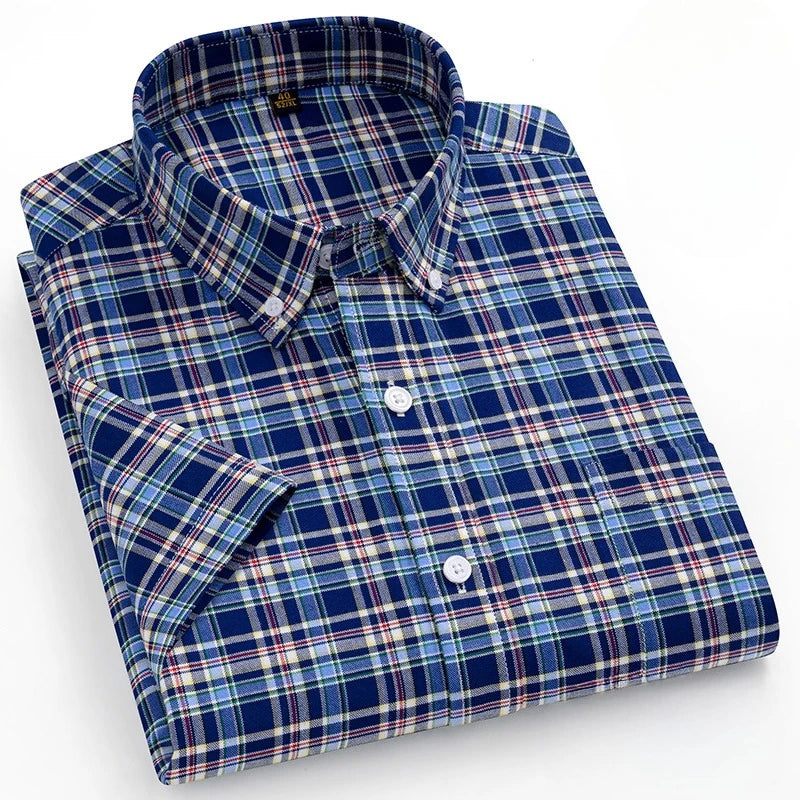 Plus size14XL 100%cotton oxford summer short sleeve shirts for man slim fit casual plian shirt striped elegant designer clothes