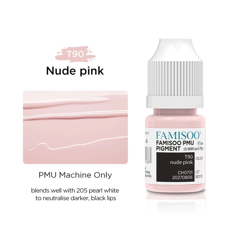 FAMISOO 5ML Lip Tattoo Inks Microblading Organic Permanent Makeup Lips Pigment Tattoo Pink Eyebrow Eyeliner PMU Pigment 0.17 OZ