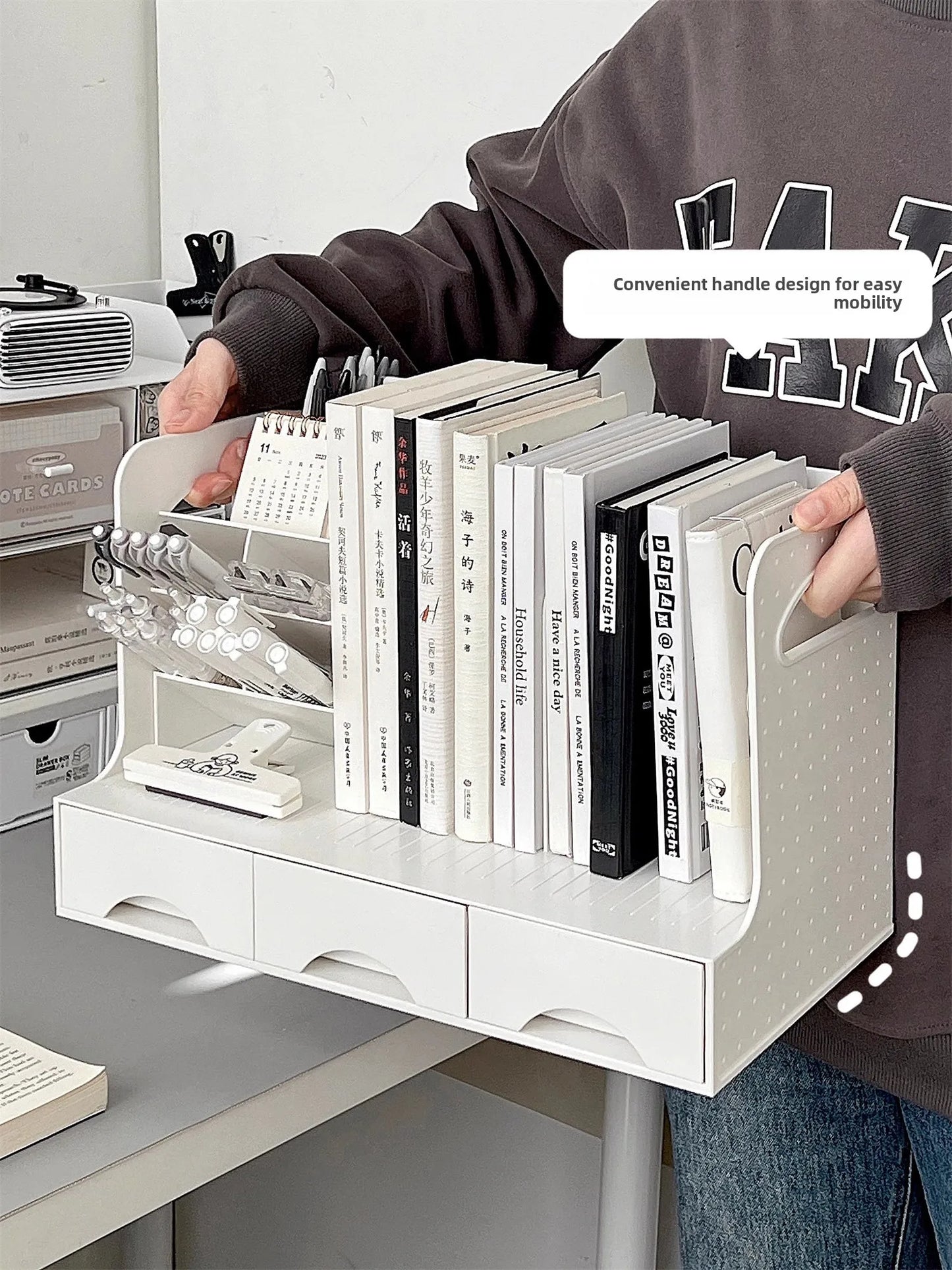 Multi-Functional Bookend Storage Box - Student Desk Organizer Pen Holder File Rack
