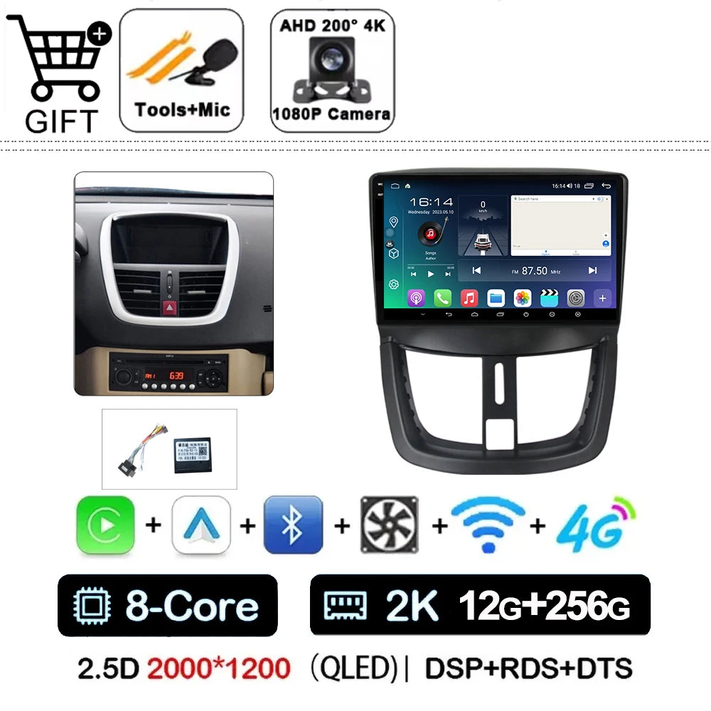 Car Radio For Peugeot 207 2006 - 2015 Multimedia Video Player Navigation Stereo GPS Android 14 wireless Carplay DSP RDS 5G WIFI