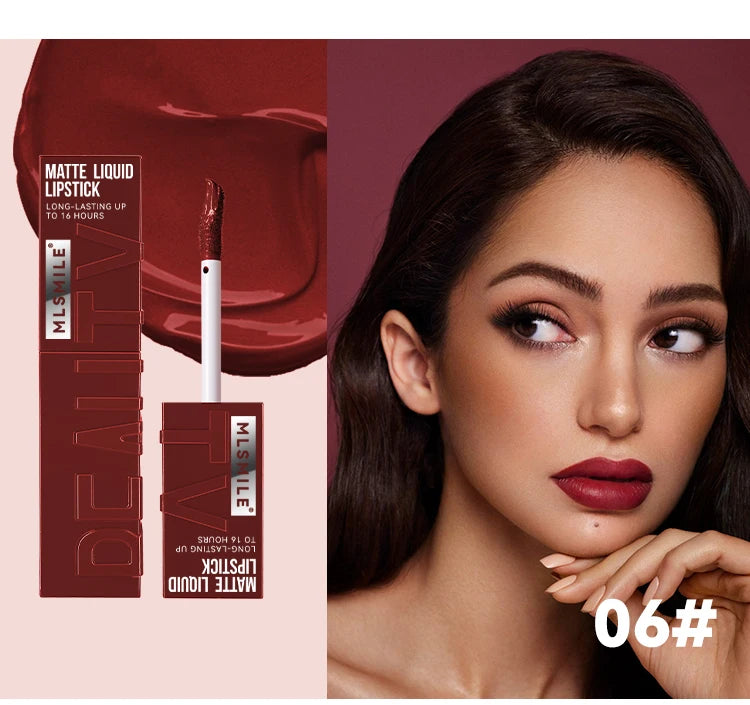 6 Colors of Long-Lasting Velvet Liquid Lipstick with Matte Texture Waterproof Non-Stick Cup Professional Lip Makeup Products