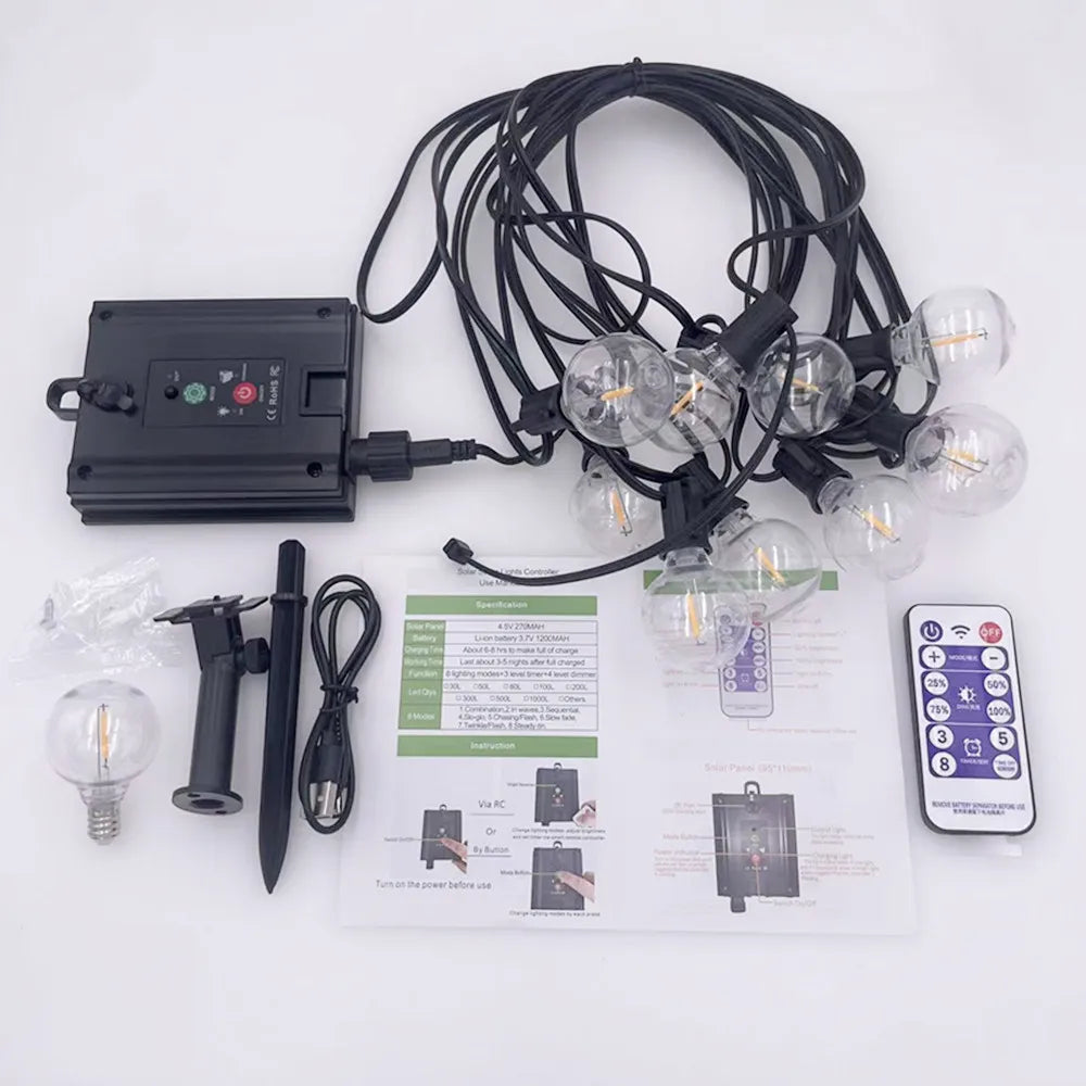 Solar String Lights, Globe Outdoor String Lights with LED Shatterproof Bulbs, Shatterproof Patio Lights for Outdoor Porch Garden
