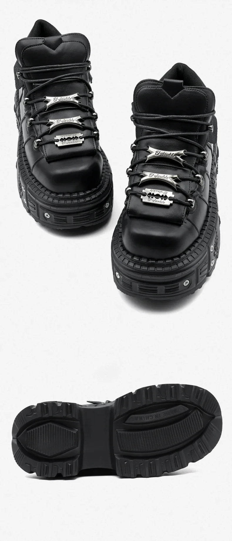 2025  Woman Sneakers New Punk Style Women Shoes Gothic Ankle Rock Boots Lace-up Heel Height Platform Shoes Woman Metal Decor