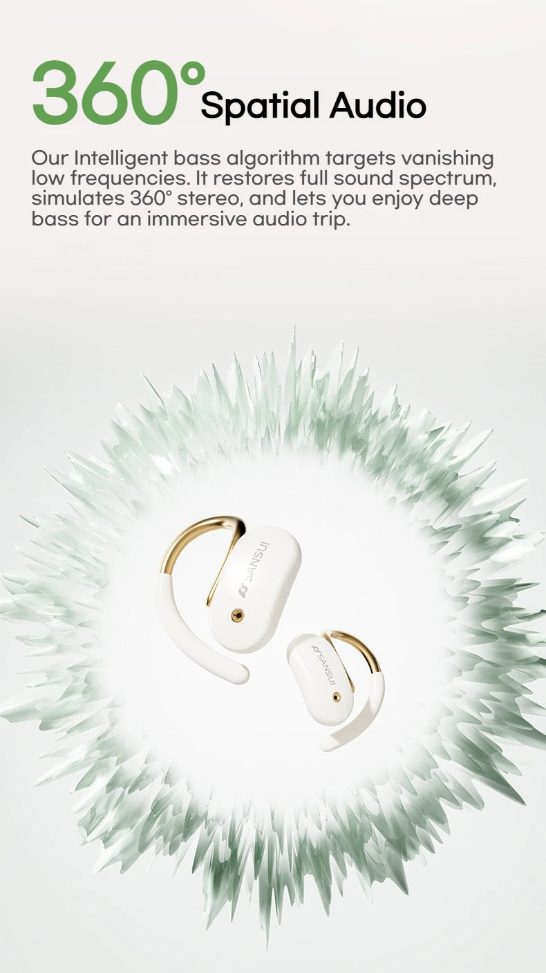 Sansui W15 Open Ear Bluetooth Earphones 360° Spatial Sounds Bluetooth 5.4 Headphone Sports Wireless Earbuds Dual Connection