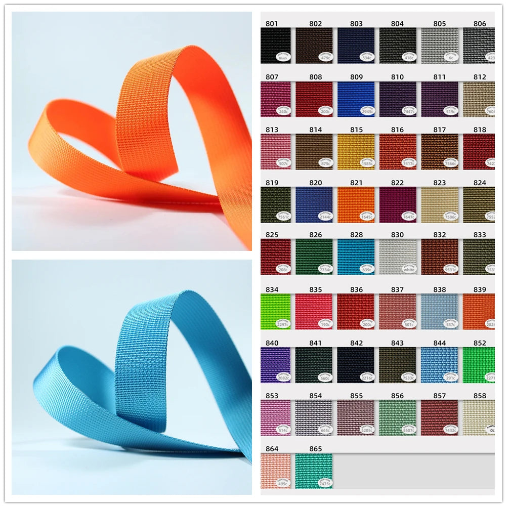 Polyester Webbing Colorful PP Webbing Strap Dog Collar Harness Backpack Bag Belt 50 Yards 1cm-2.5cm Width DIY Sewing Accessories