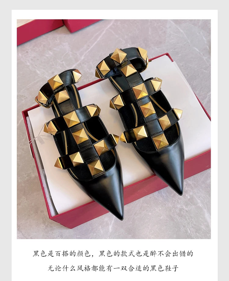 Women's Fashion Rivet High Heels 2023 Spring/Summer New Baotou Sandals Pointed Single Shoes
