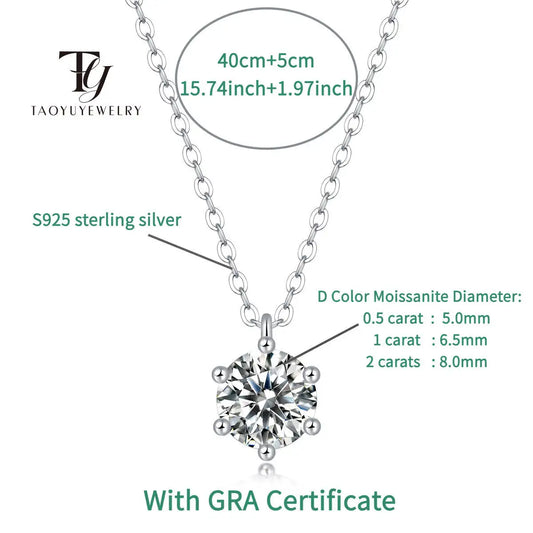 TY 0.5-2ct Moissanite Necklaces S925 Silver Engagement Moissanite Necklace Pendant Man And Woman For Wedding Anniversary Gift